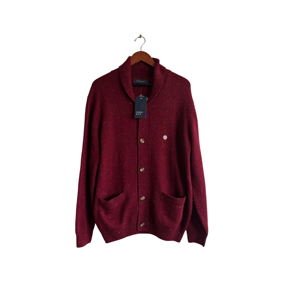 Crown & Ivy Womens Cardigan Sweater Large Burgundy Speckled Button Front‎ Shawl